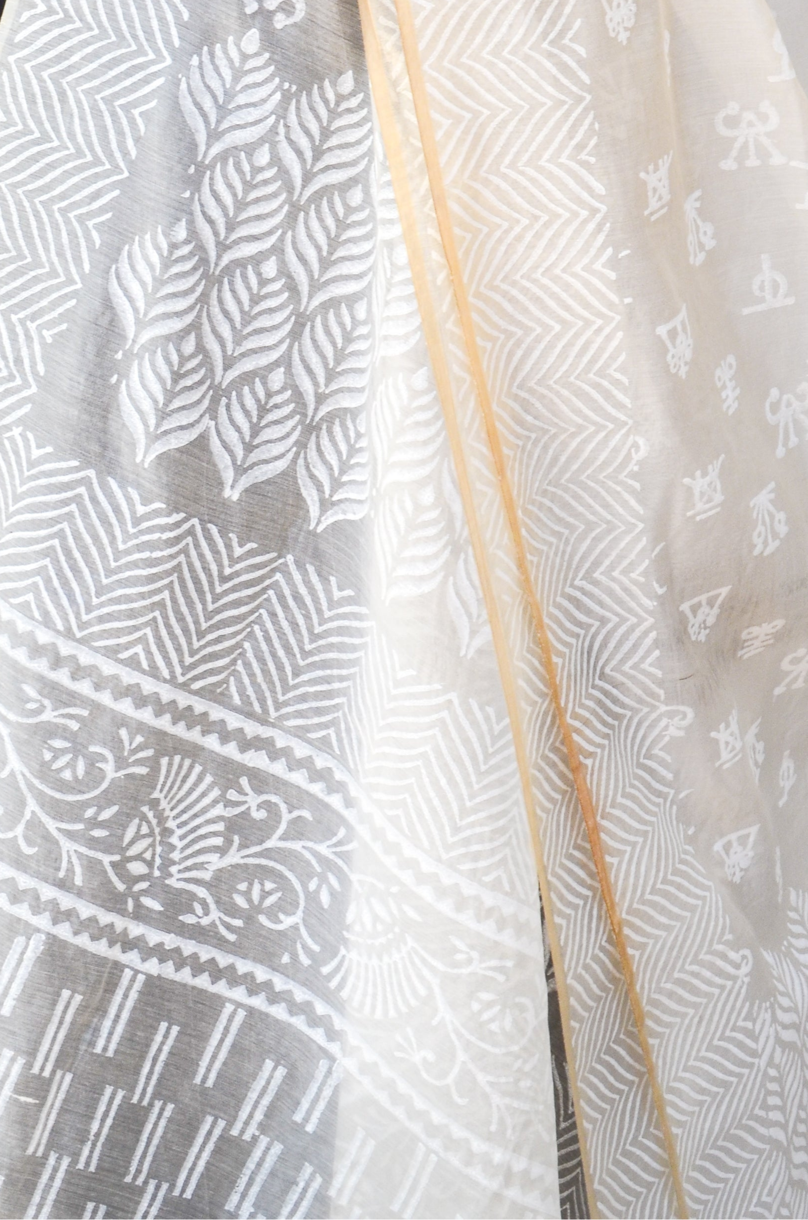 Elegant khari print chanderi silk dupatta featuring intricate designs in soft pastel colors