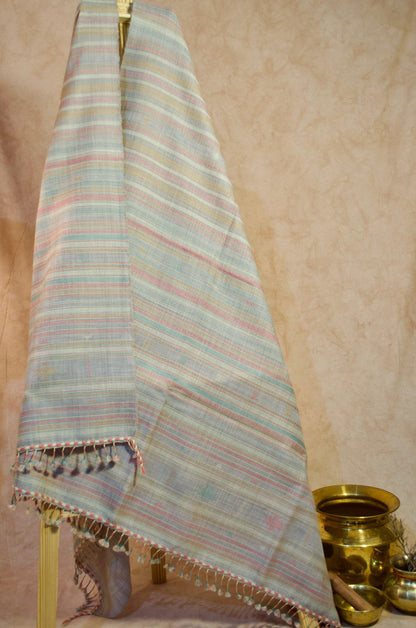 Kutchhi traditional shawl in pastel colors with intricate patterns and fringed edges