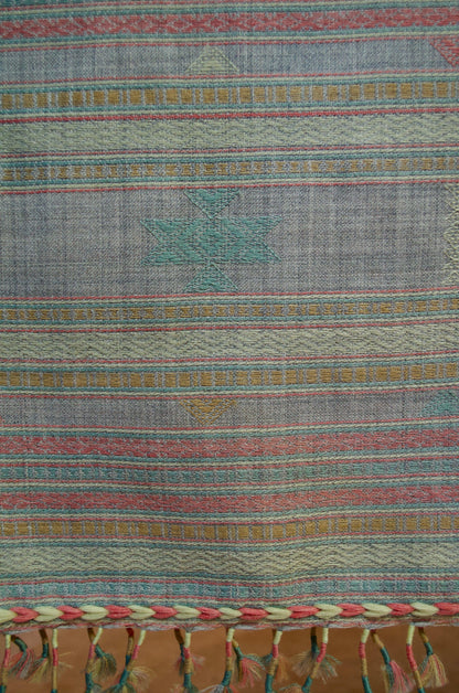 Kutchhi traditional shawl with intricate patterns and colorful fringes for stylish warmth