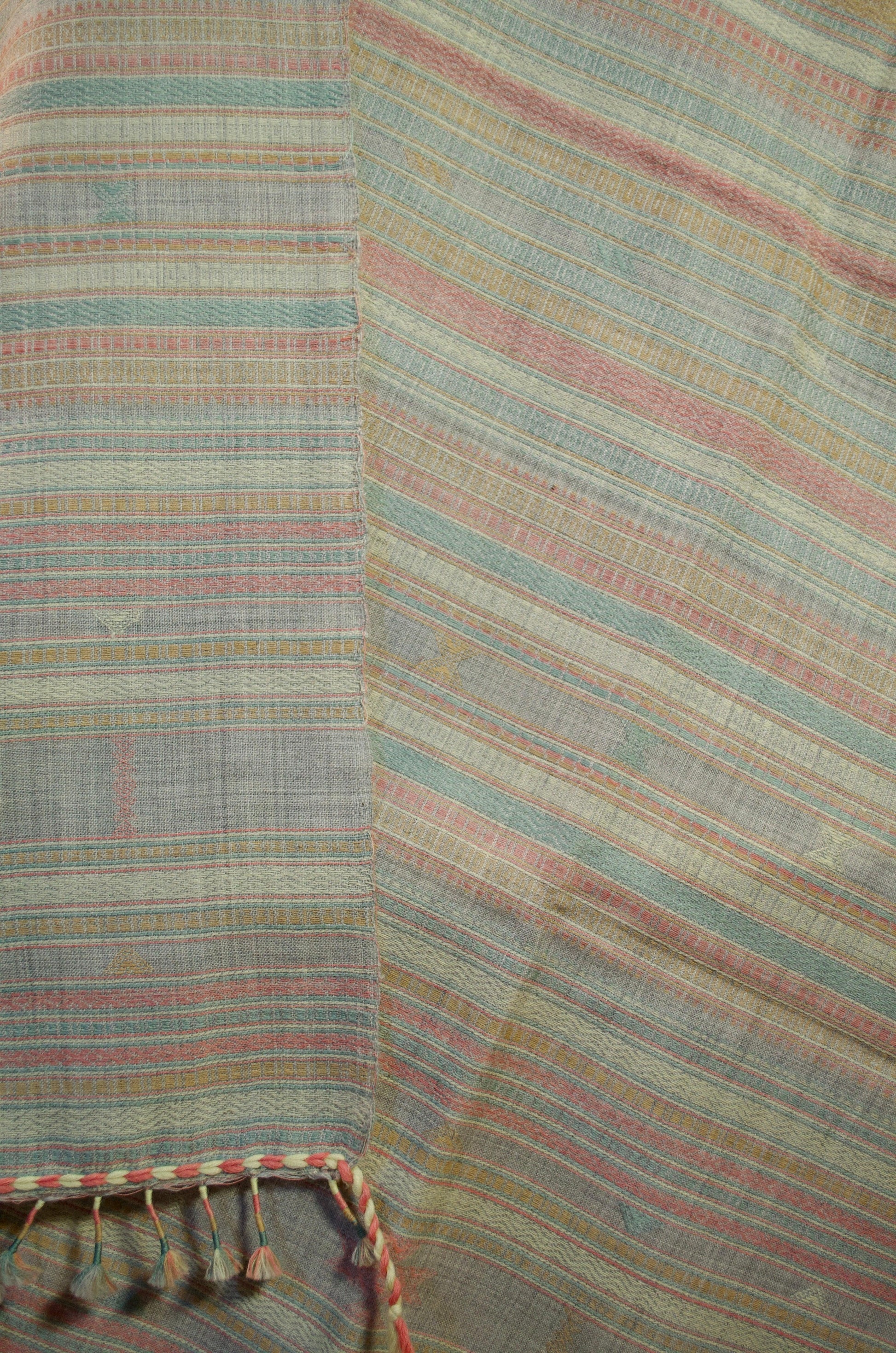 Kutchhi traditional shawl by Pankaj Bhimji Vankar in soft pastel colors with intricate patterns