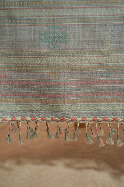 Kutchhi traditional shawl in pastel colors with intricate designs and tassels for stylish appeal
