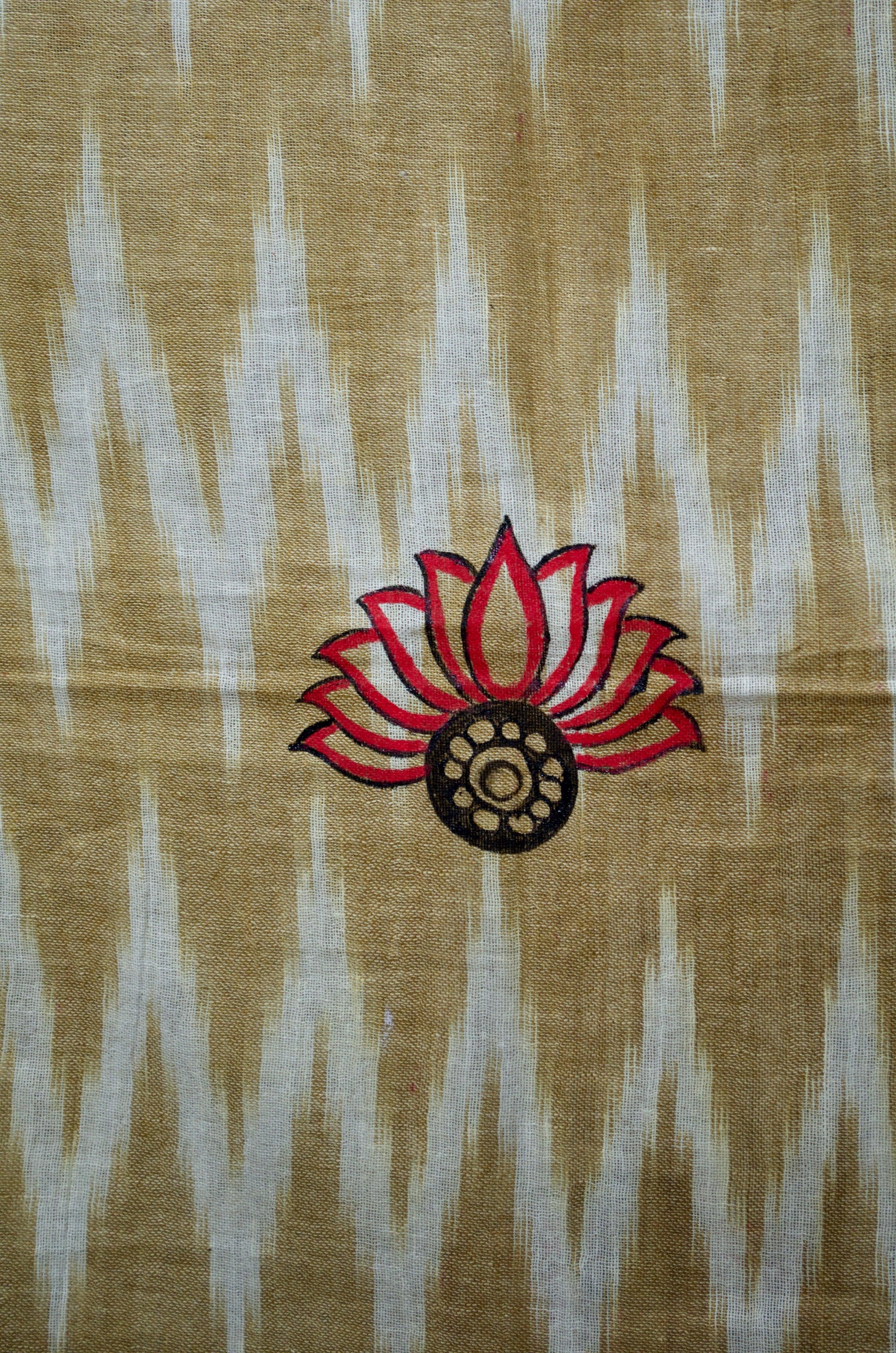 Madhubani hand painted dupatta with elegant lotus design on a beige background