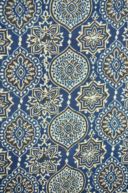Beautiful Merino wool Ajrakh shawl featuring intricate blue and white patterns for stylish warmth