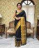 Pinaachi Handloom Black Golden Mul Cotton Saree