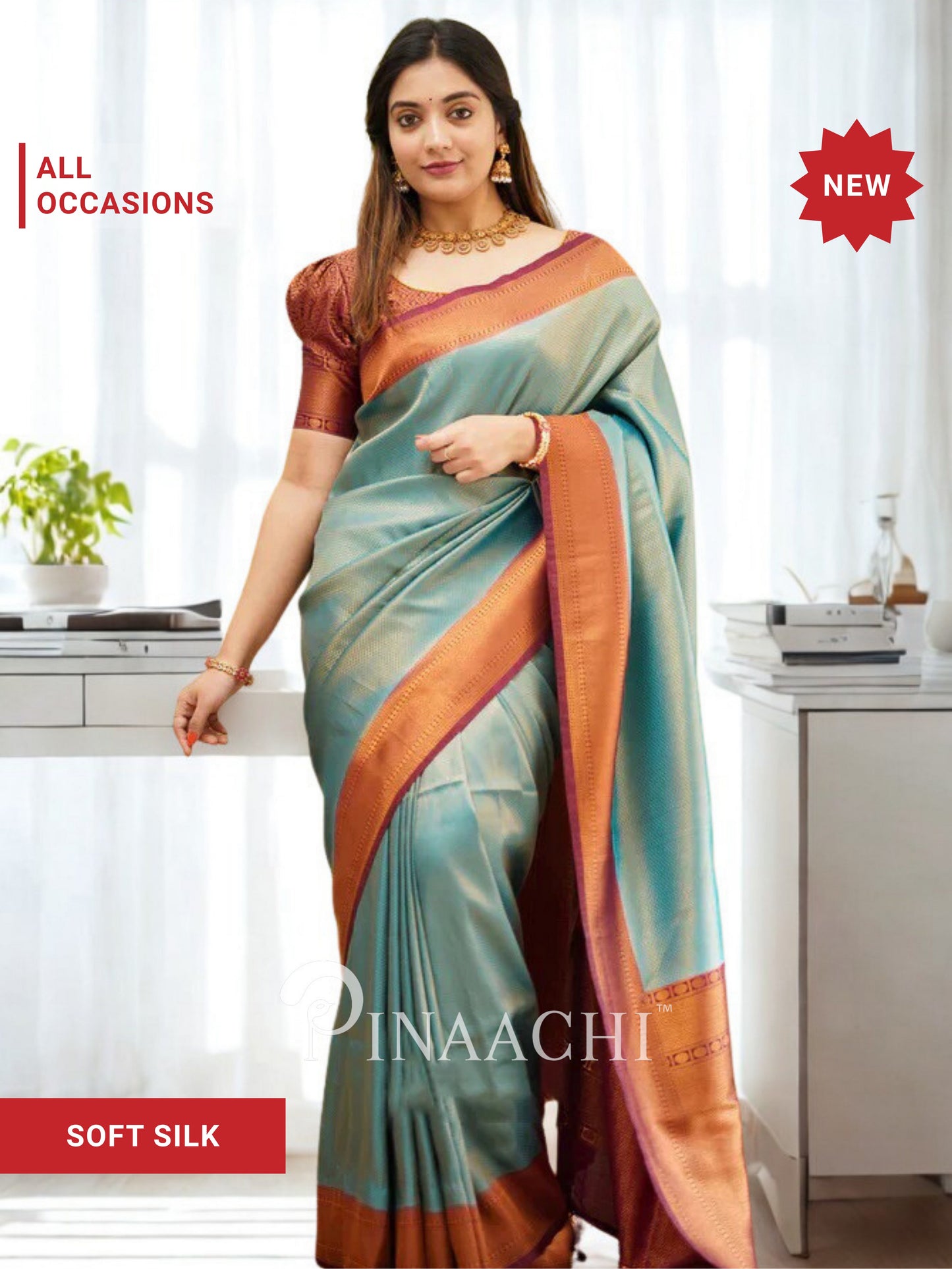 Pinaachi blue maroon licchi silk saree with soft silk fabric for all occasions