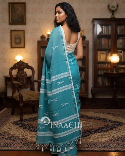 Pinaachi rama green jamdani saree made with traditional weaving techniques for a stylish look
