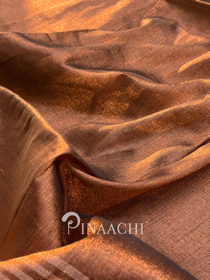 Handloom coffee tissue saree by Pinaachi with rich texture and elegant sheen