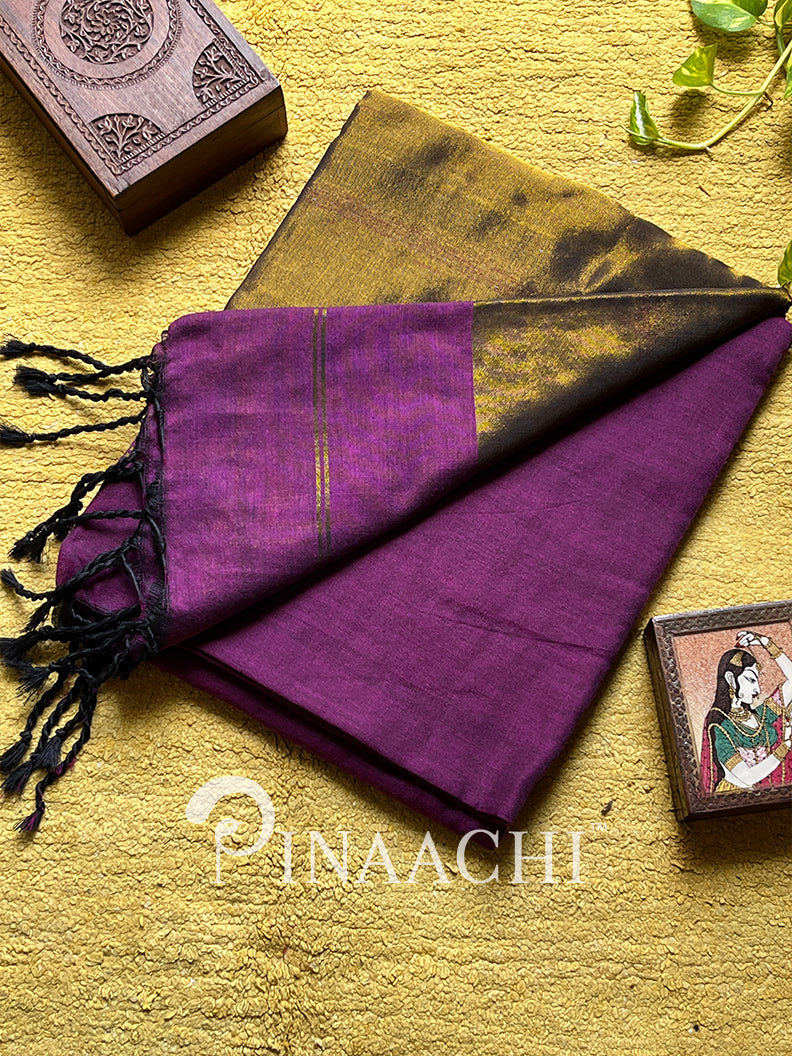 Handspun orchid purple cotton saree by Pinaachi with elegant drape and contrasting borders