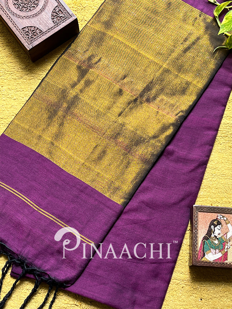 Handspun orchid purple cotton saree from Pinaachi with intricate design and soft texture