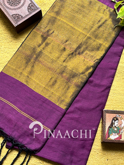 Handspun orchid purple cotton saree from Pinaachi with intricate design and soft texture