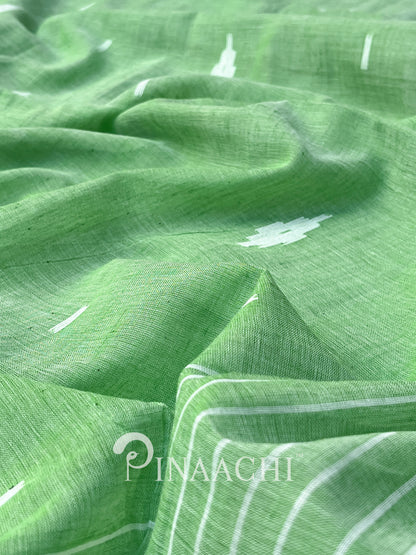 Pinaachi light green mulmul jamdani saree with delicate patterns and soft texture