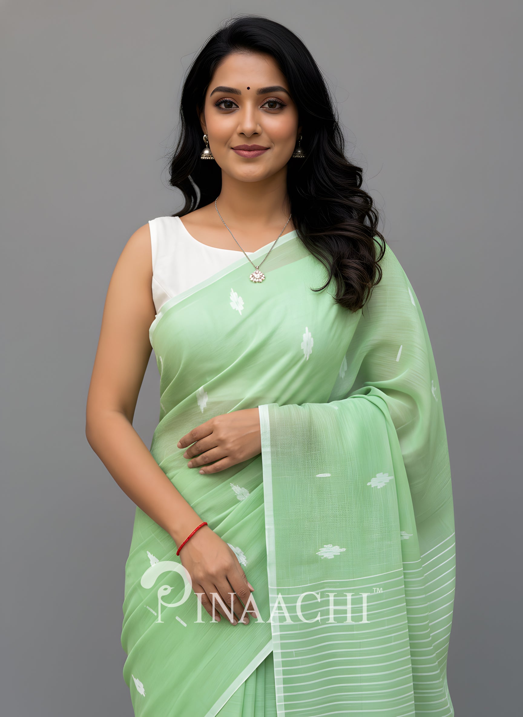 Pinaachi light green mulmul jamdani saree in soft cotton for elegant occasions