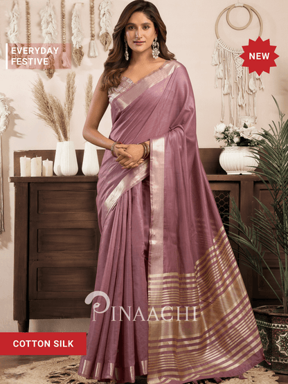 Elegant Onion Pink Cotton Silk Saree by Pinaachi, perfect for festive and everyday occasions.