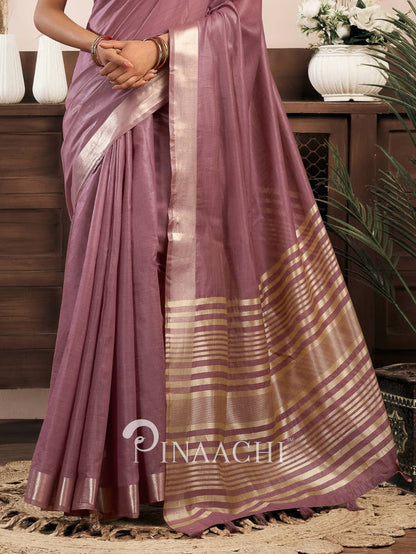 Onion Pink Cotton Silk Saree by Pinaachi with elegant striped border and soft drape