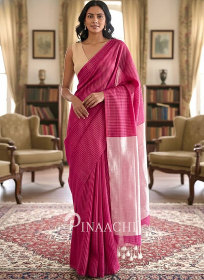 Pinaachi pink cotton saree with elegant draping and stylish borders