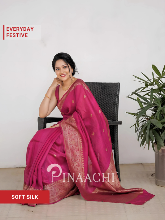 Pinaachi pink litchi silk saree with elegant design, perfect for festive occasions
