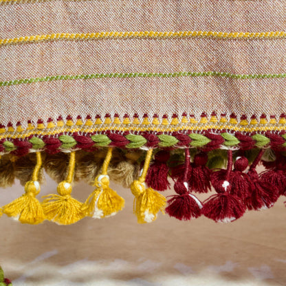 Colorful Pure Merino Wool Mirror Stole featuring vibrant tassels and intricate detailing