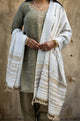 Pure Merino Wool & Tasar Silk Chaar Boti Design Shawl - White