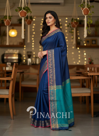 Pinaachi Handloom Navy Blue Cotton Silk Saree