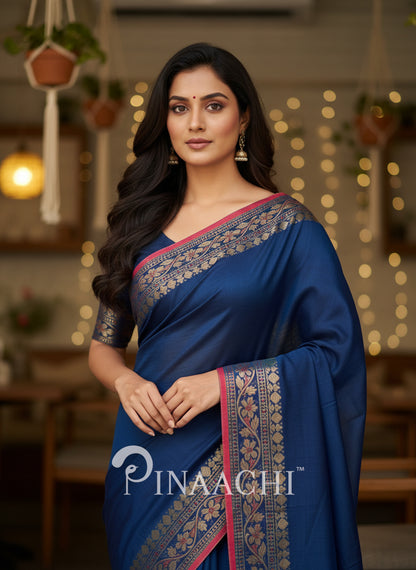 Pinaachi Handloom Navy Blue Cotton Silk Saree