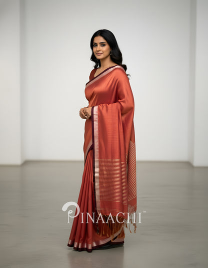 Pinaachi Handloom Coral Blush Mul Tissue Saree